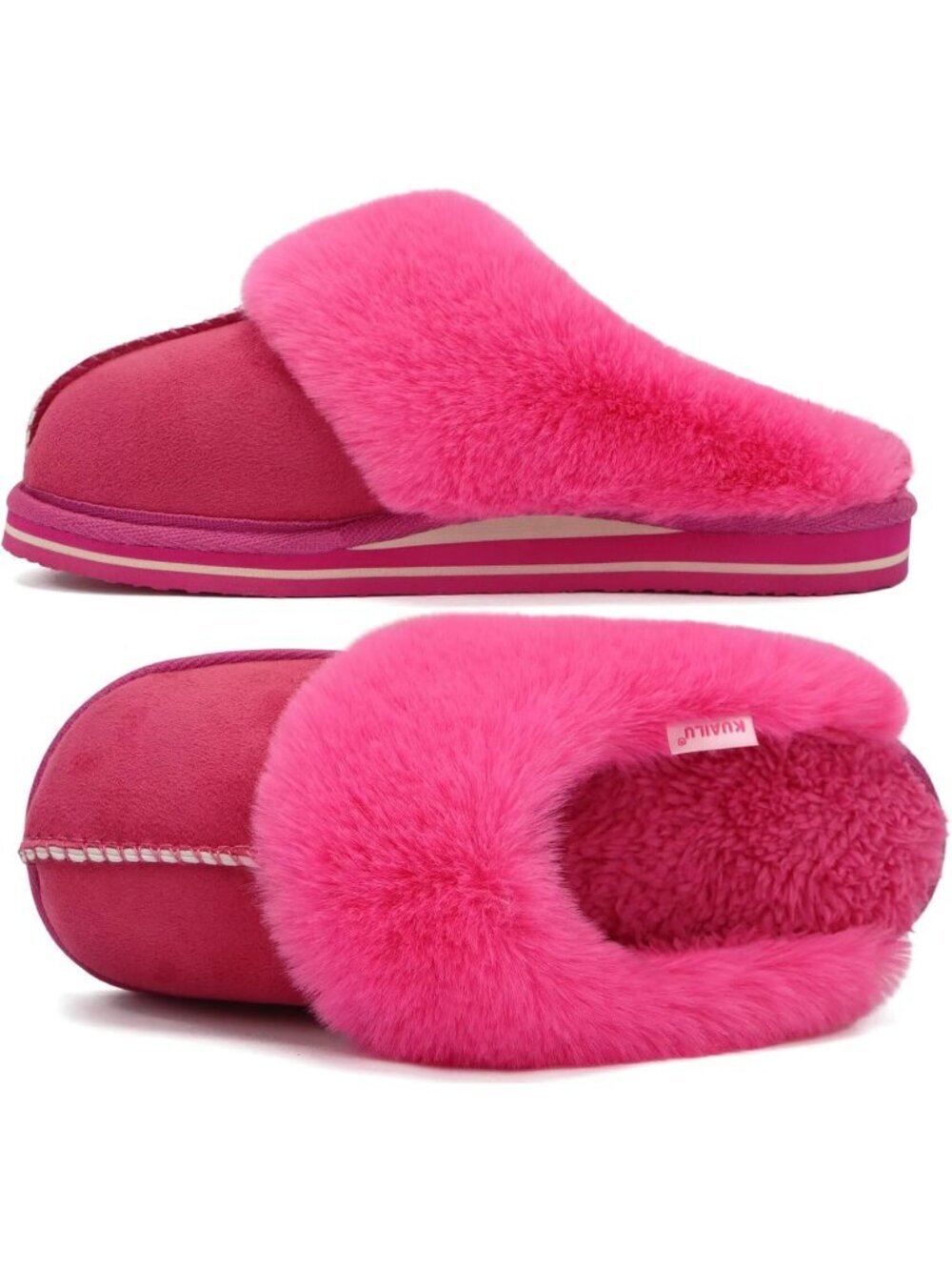 Womens Rose Red Cozy Memory Comfy Winter Scuff Indoor Outdoor Rubber Hard Sole